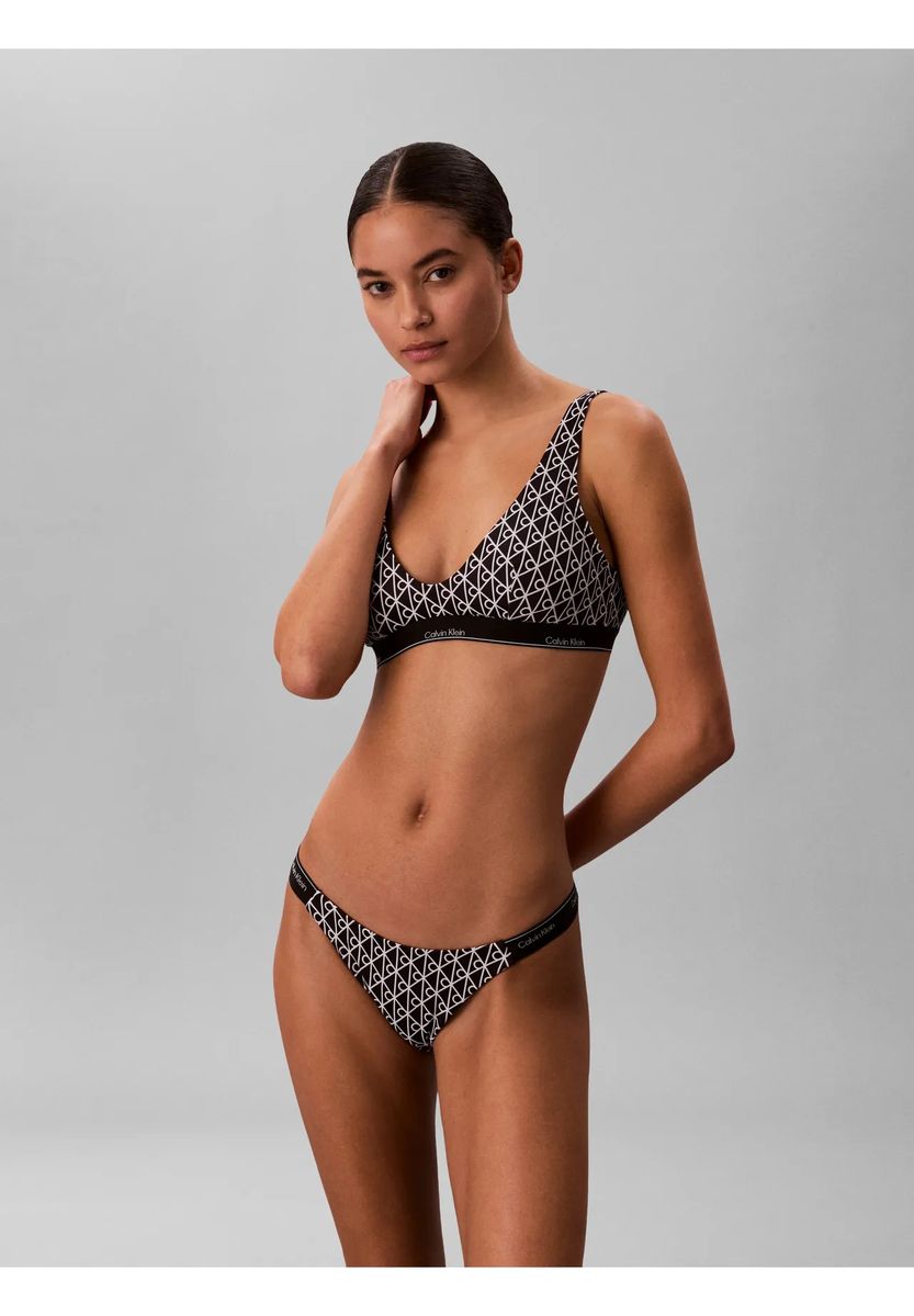 Bustier-Bikini-Oberteil mit Monogramm-Print