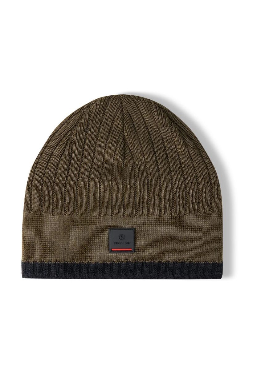 Gerippte Wollmischung-Beanie mit Logo