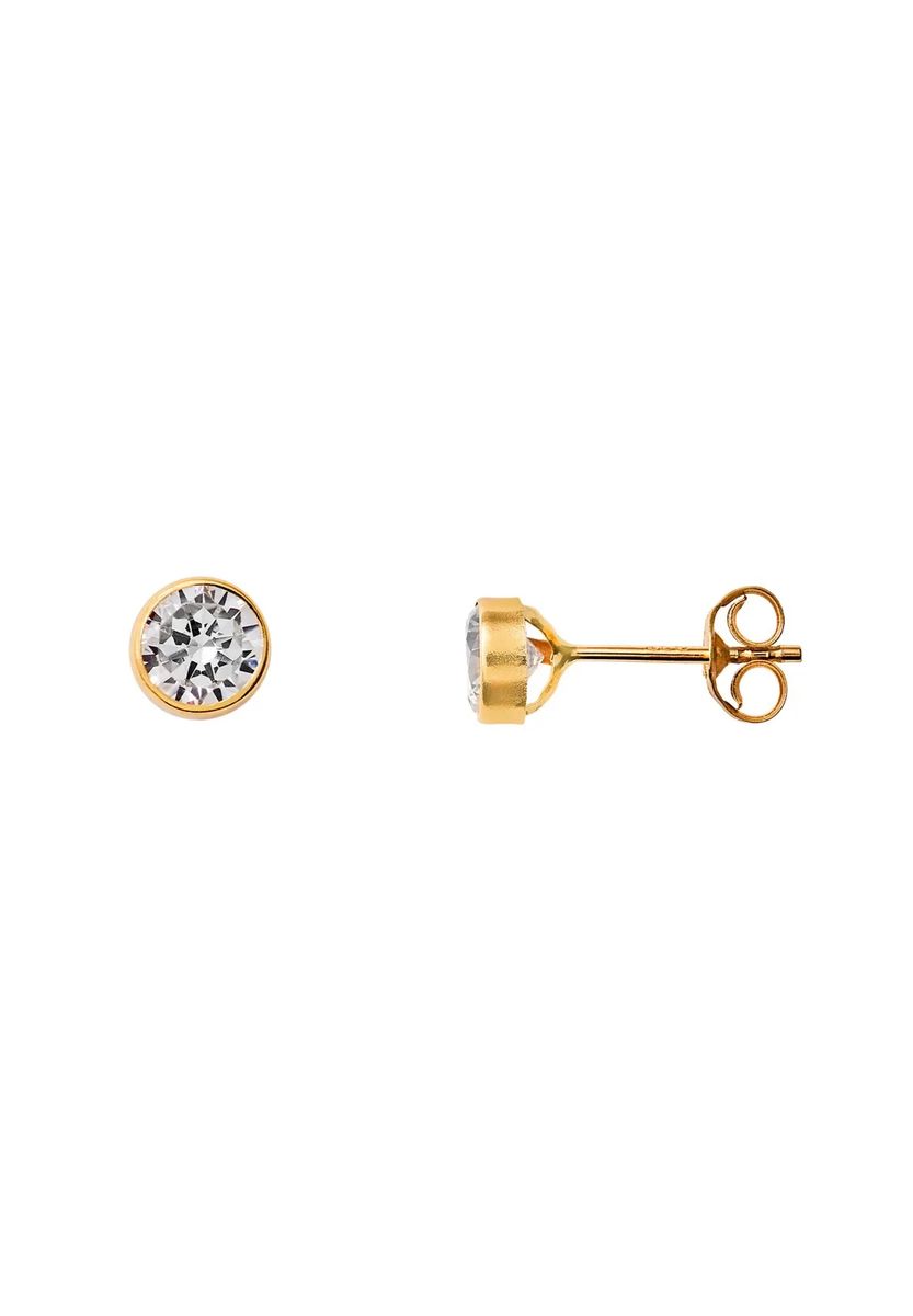 Goldene Zirkonia-Ohrstecker in Zargenfassung