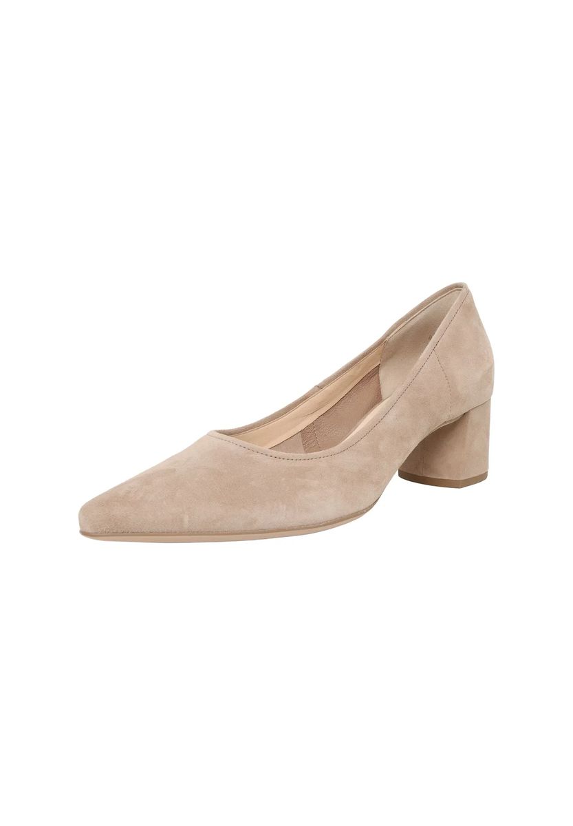Spitze Wildleder-Pumps mit Blockabsatz