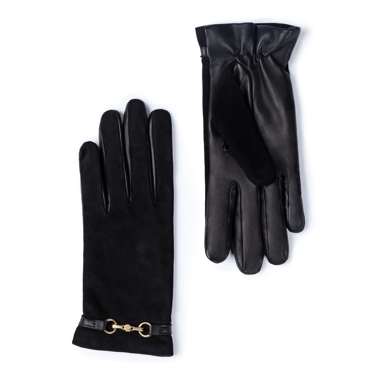 Elegante Wildlederhandschuhe mit goldener Schnalle