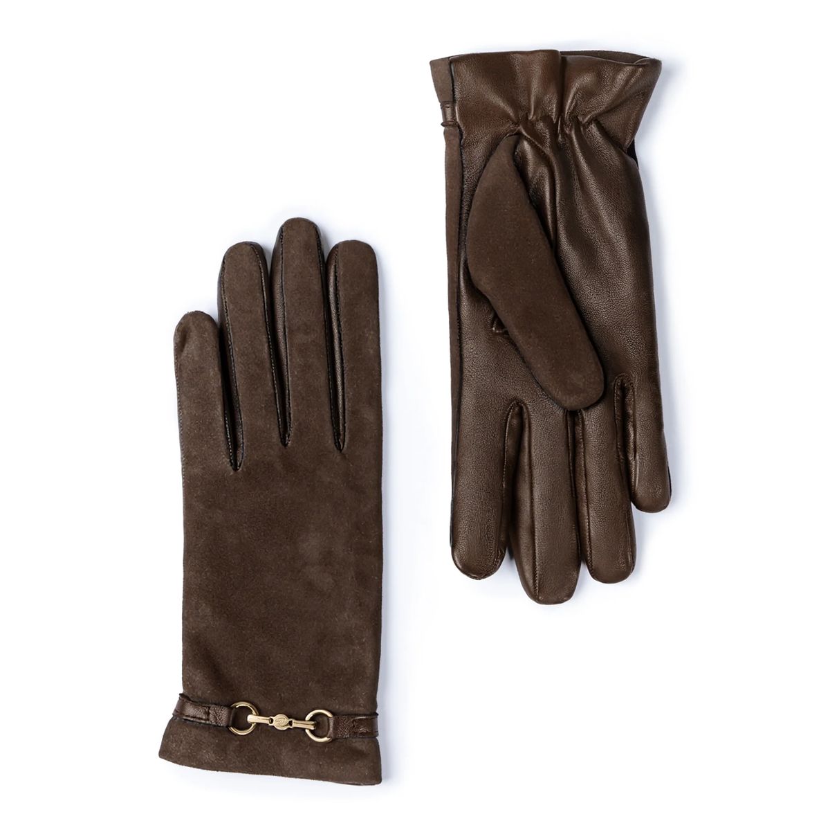 Elegante Wildlederhandschuhe mit Gebiss-Detail