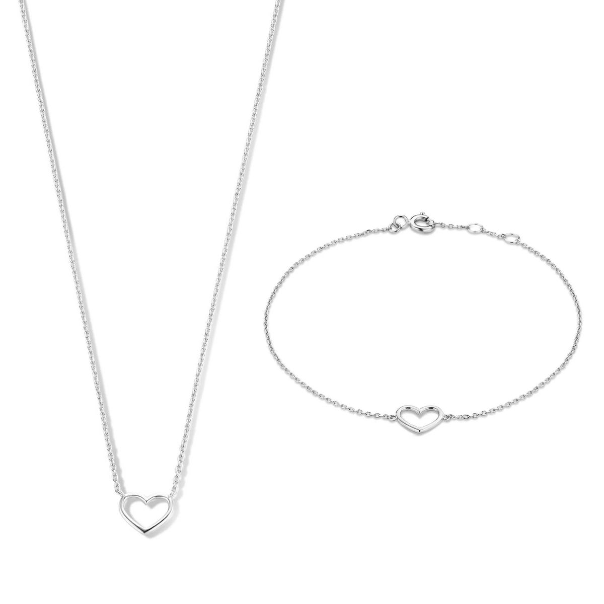 Elegantes Weißgold-Schmuckset mit Herzen