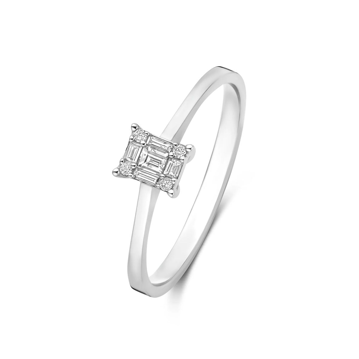 Weißgoldring mit Diamant-Cluster