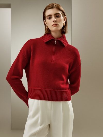Relaxter Woll-Kaschmir-Pullover mit Reißverschluss