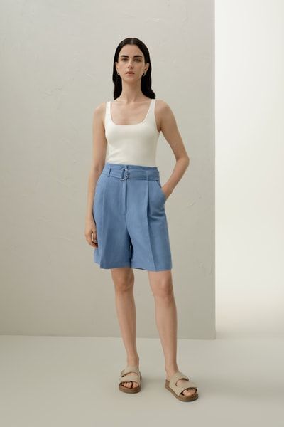 Falten-Shorts mit Seide und Leinen