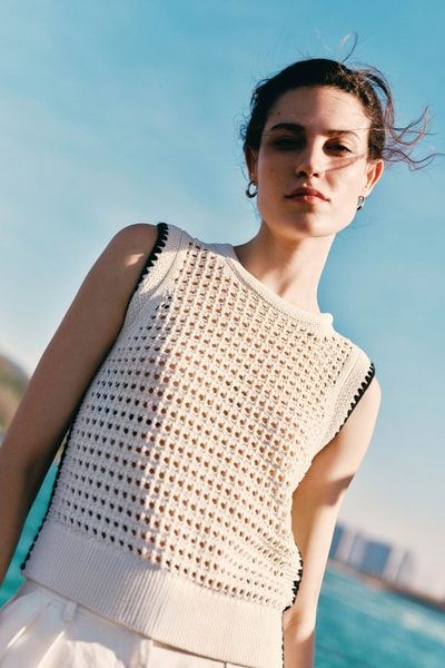 Pointelle-Stricktop aus Seide-Baumwolle