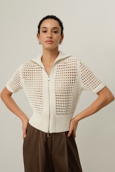 Häkel-Strickjacke aus Seide-Baumwolle