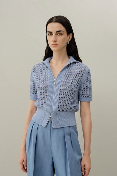 Häkel-Strickjacke aus Seide und Baumwolle