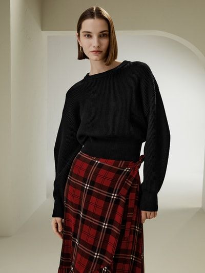 Merinowoll-Pullover mit überschnittenen Schultern