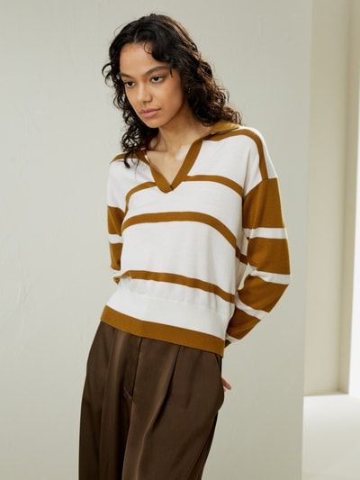 Gestreifter Polo-Pullover aus Merinowolle