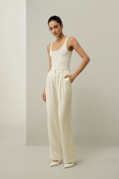Plissee-Seidensatinhose mit geradem Bein