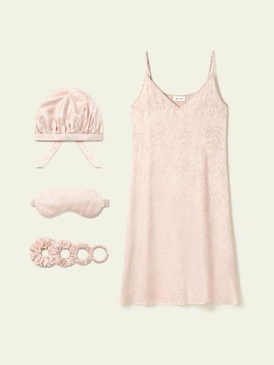 Seiden-Slipkleid Set mit Frühlingsblüten