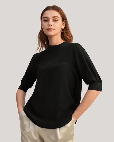 Seidentop mit Puffärmeln und Bündchen
