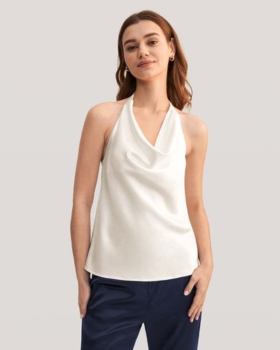 Schickes Seide Neckholder-Top mit Wasserfallausschnitt