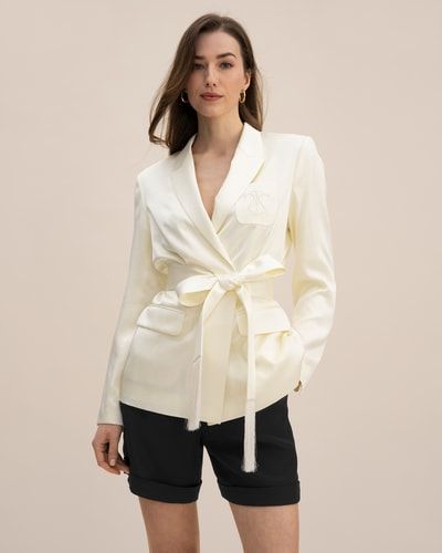 Luxuriöser Seiden-Wickelblazer mit Gürtel