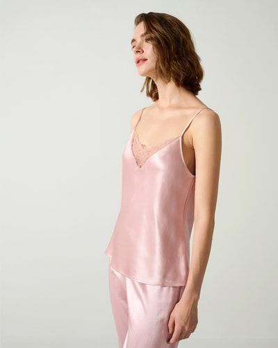 Seiden-Camisole mit Spitzenbesatz