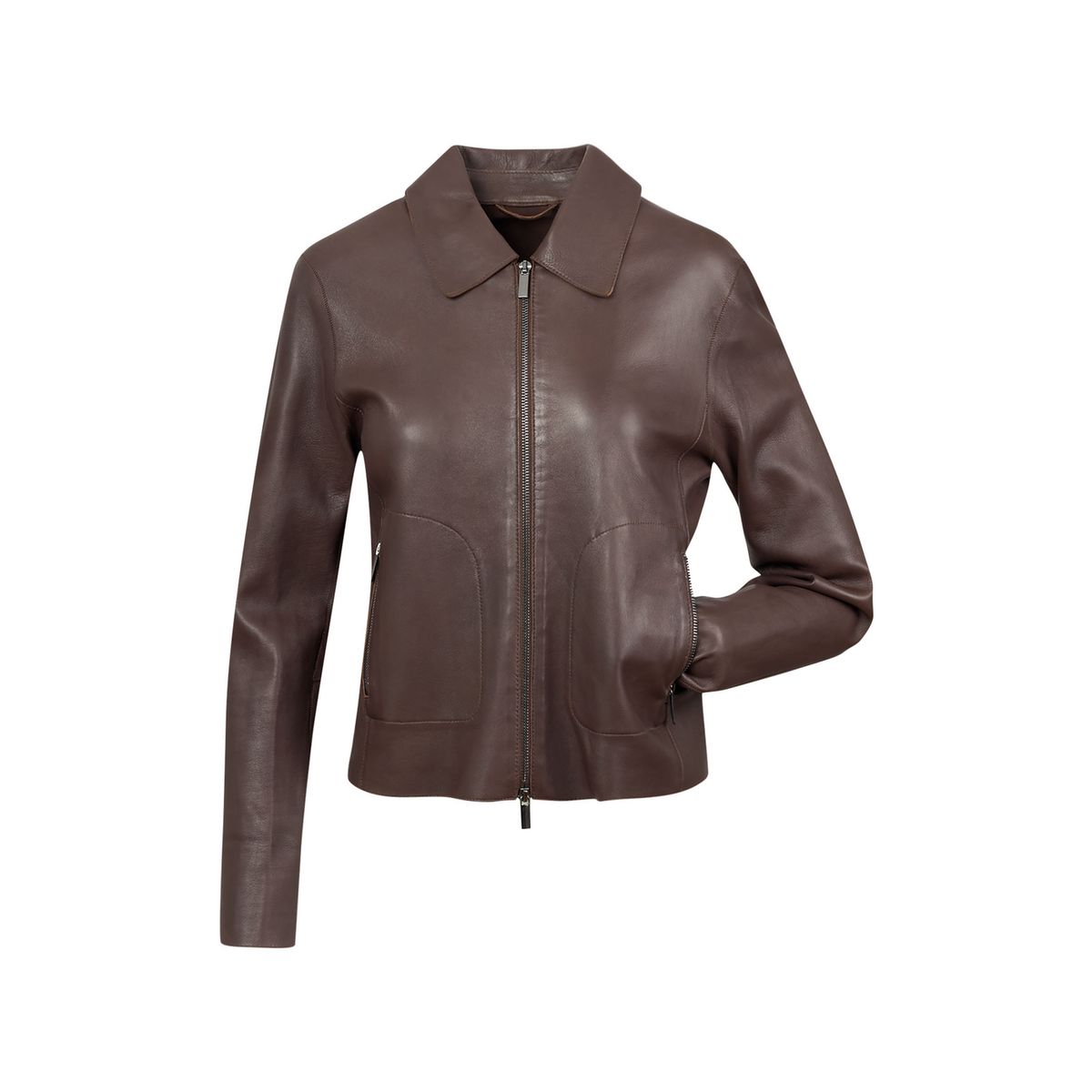 Taillierte Glattlederjacke mit Reißverschluss