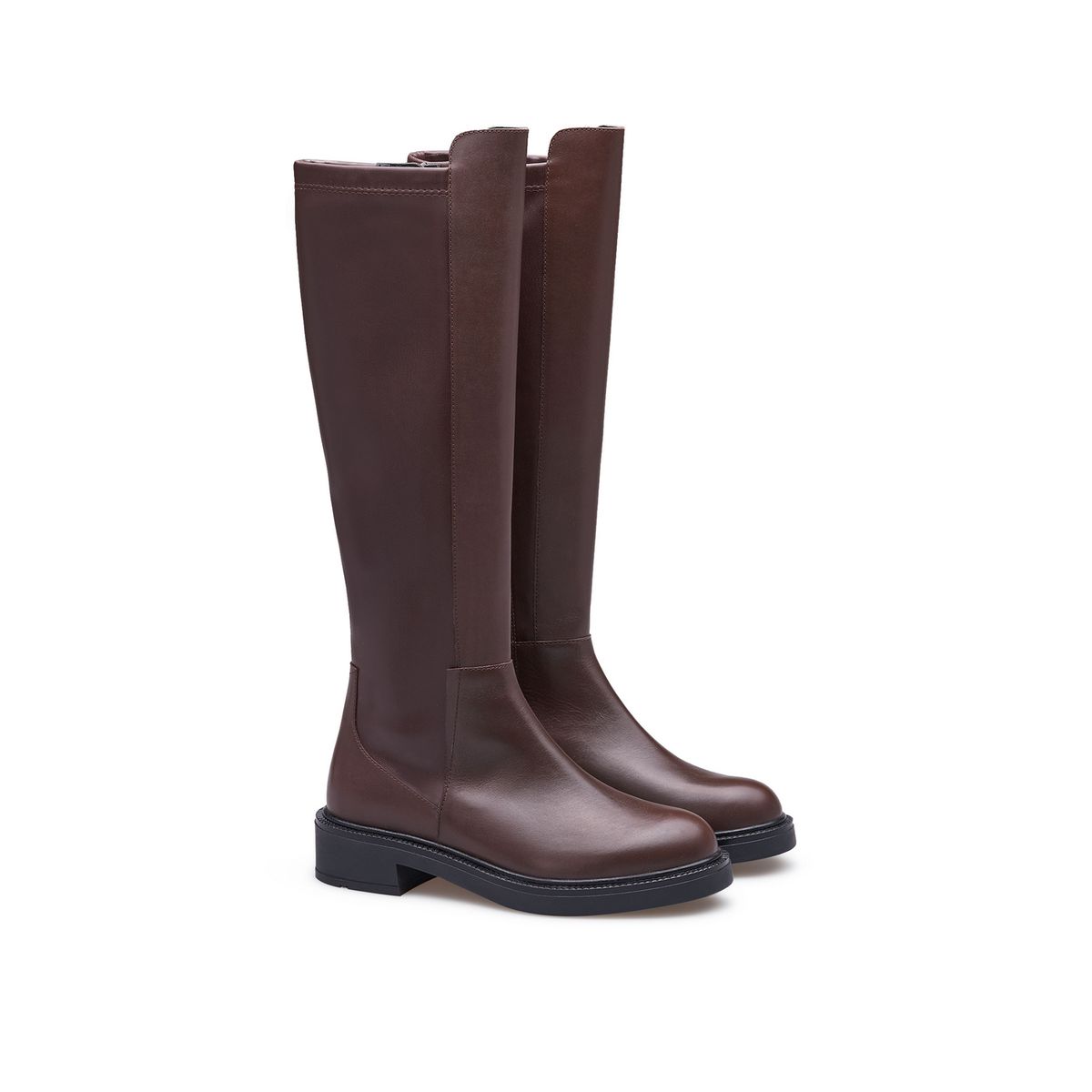Kniehohe Lederstiefel mit runder Kappe