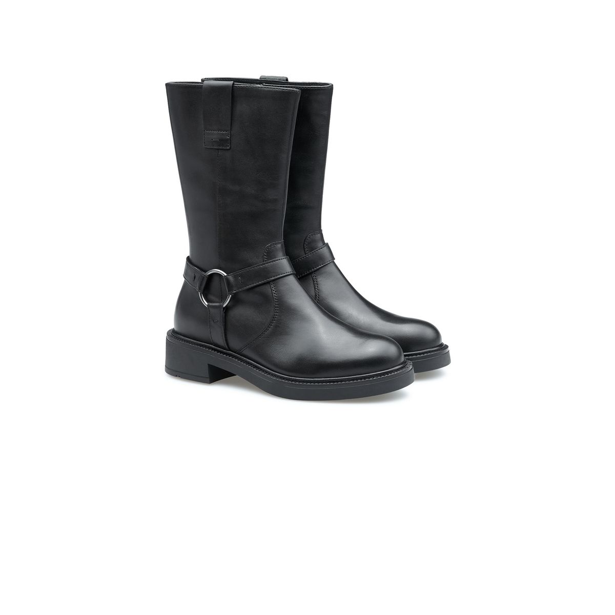 Wadenhohe Biker-Boots mit Riemendetail