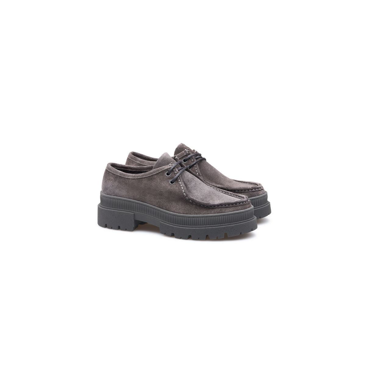 Plateau-Schnürschuhe aus grauem Veloursleder