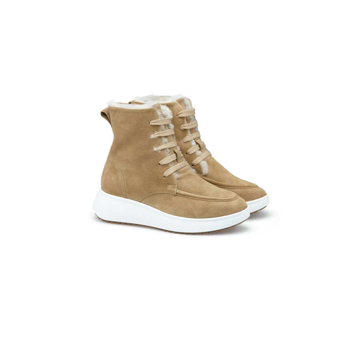 Plateau-Wildlederstiefel mit Lammfellfutter