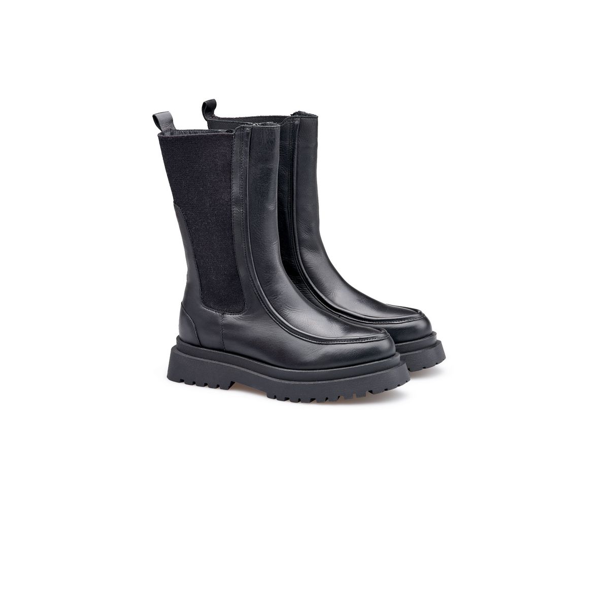 Mid-Calf Lederstiefel mit Plateausohle