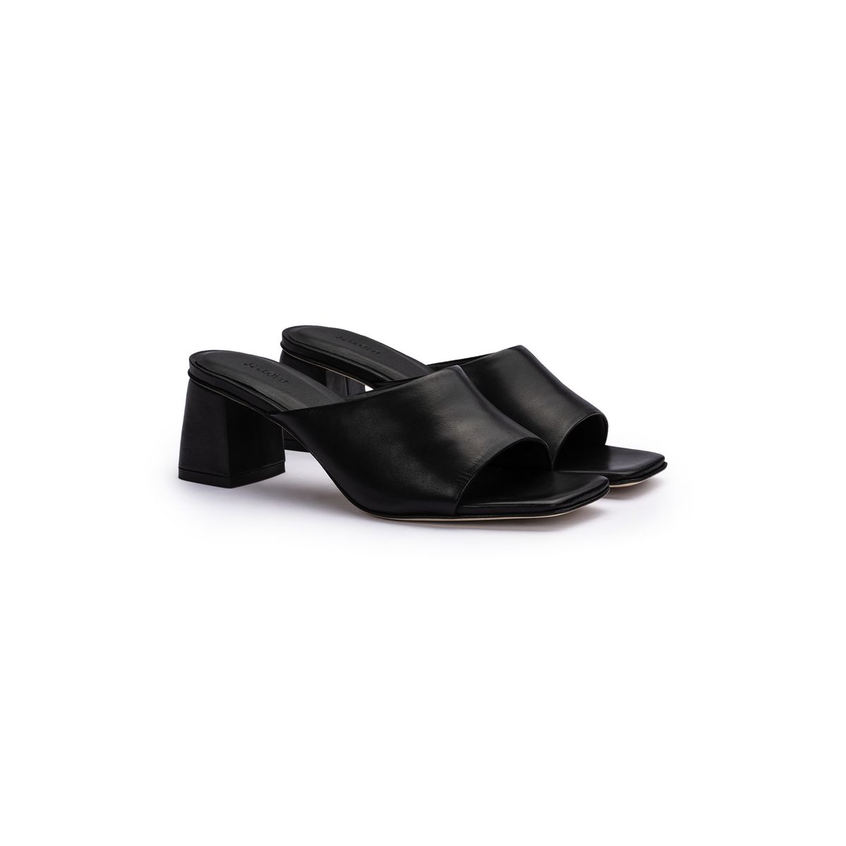 Leder-Mules mit Blockabsatz und Karree-Spitze
