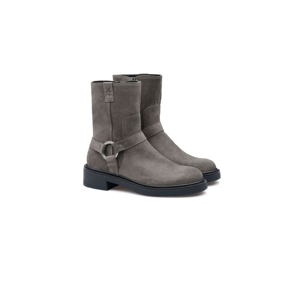 Biker-Boots aus Veloursleder mit Geschirr-Riemen