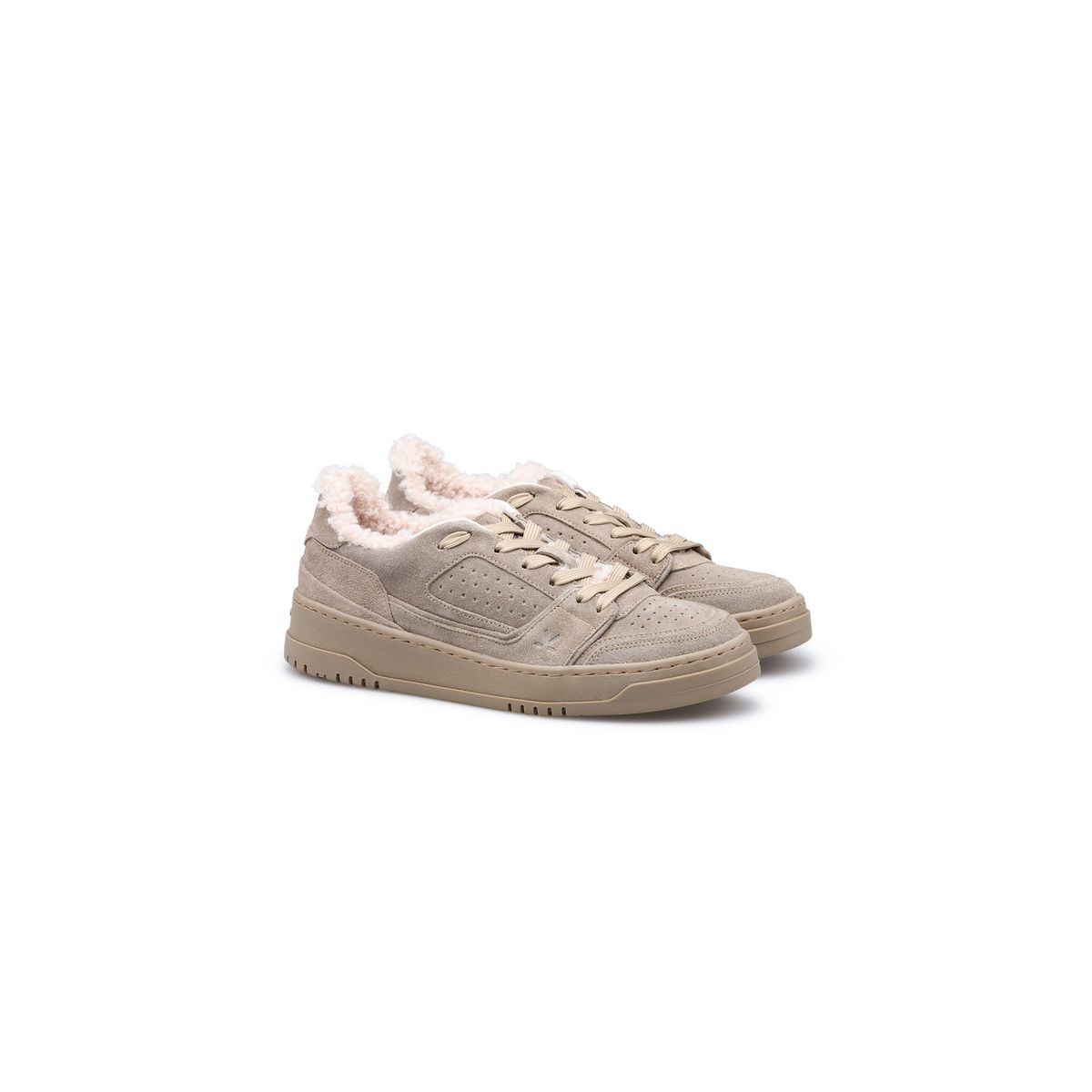 Wildleder-Sneaker mit Lammfell-Details