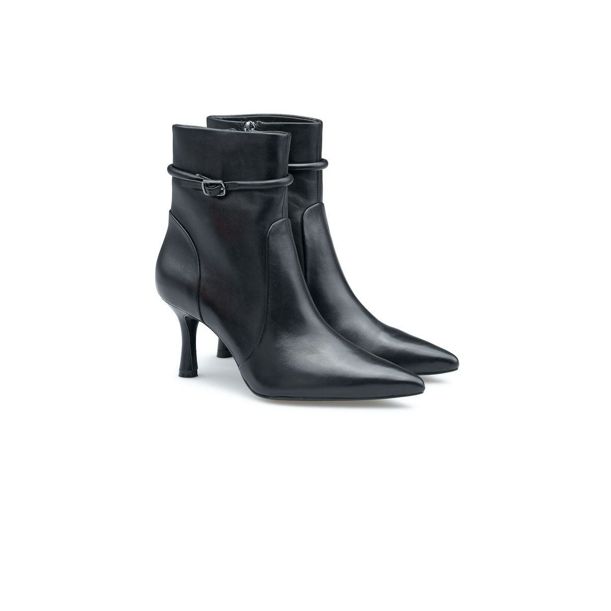 Spitze Lederstiefeletten mit Schnalle