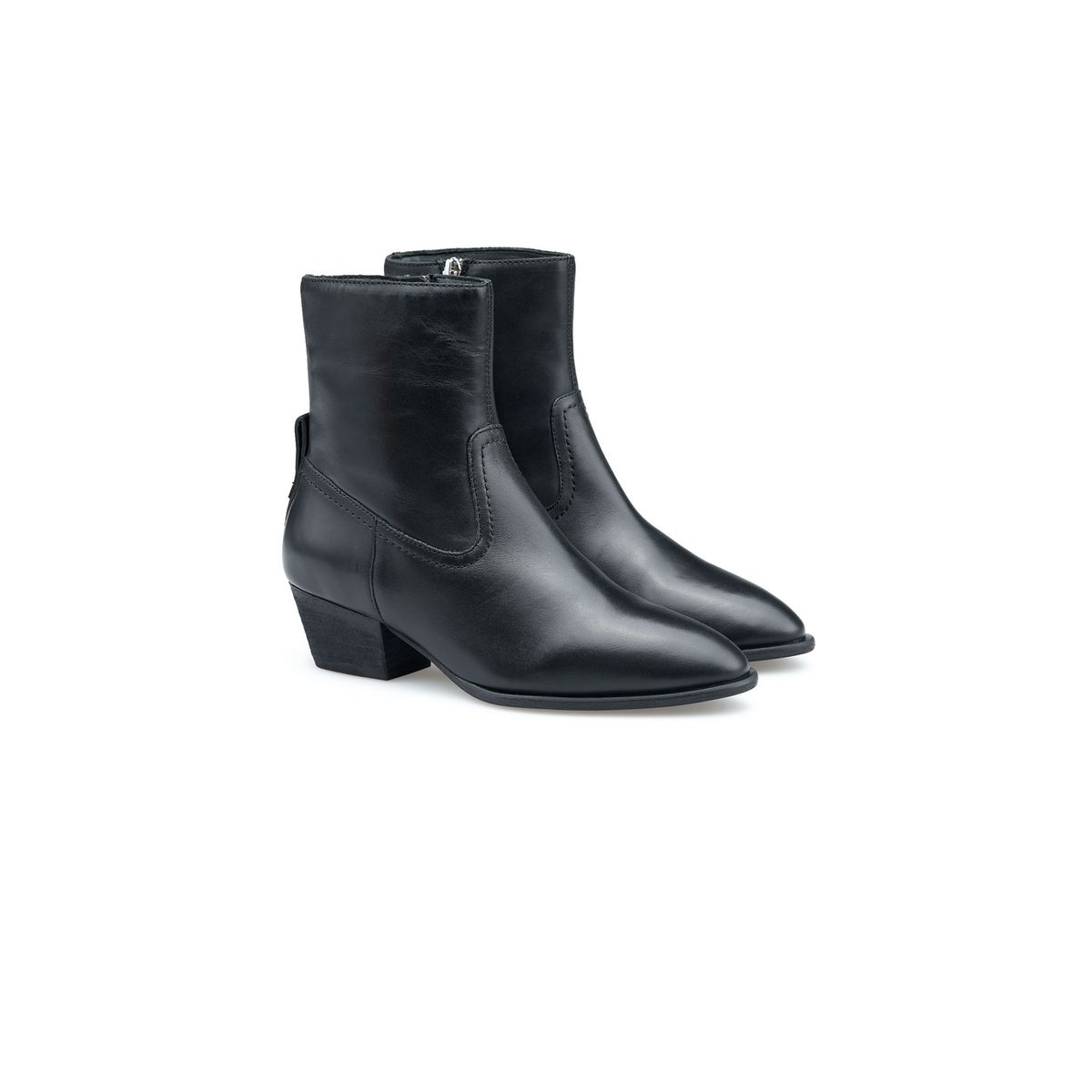 Spitze Lederstiefeletten mit Blockabsatz