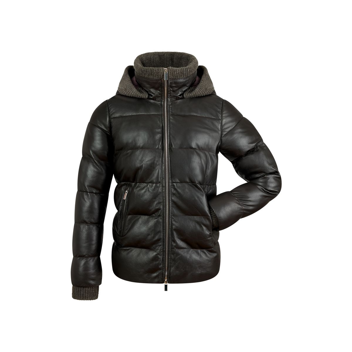 Gesteppte Glattleder-Pufferjacke