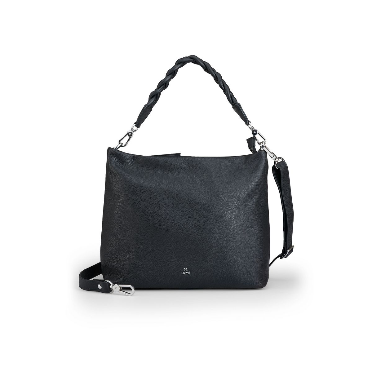 Leder-Hobobag mit geflochtenem Griff