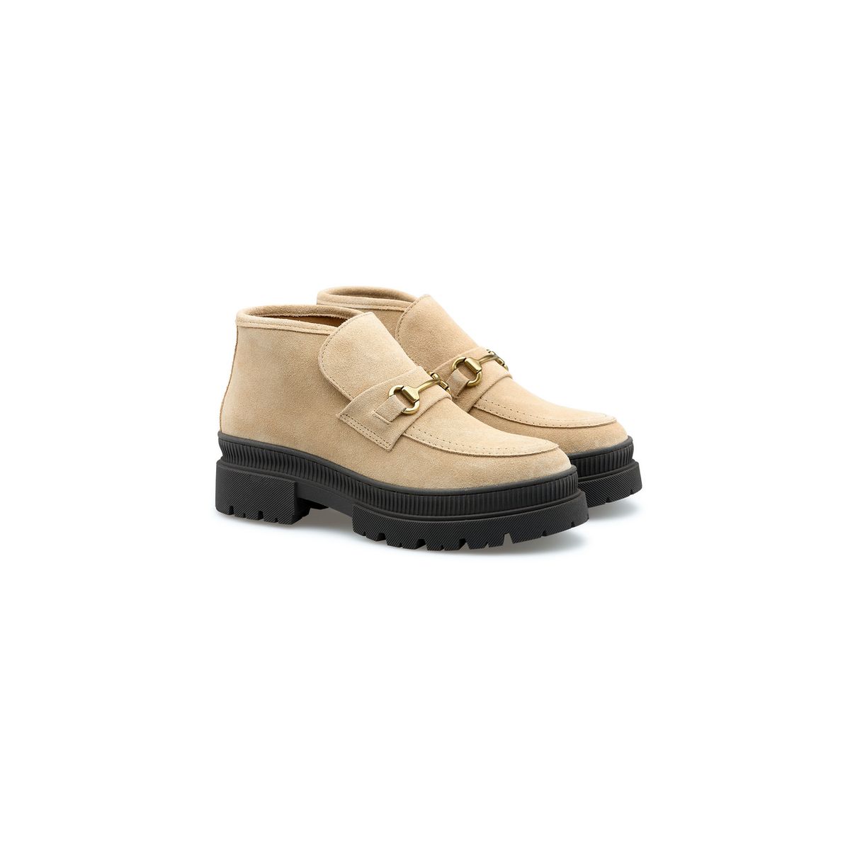 Wildleder-Stiefeletten mit Horsebit-Spange