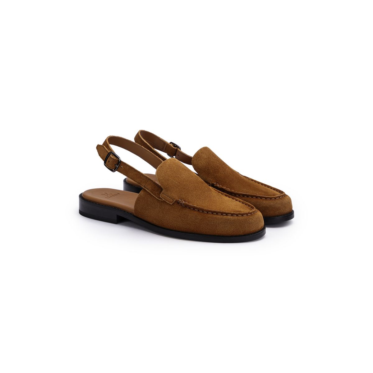 Rauleder Slingback-Loafer mit Schnalle