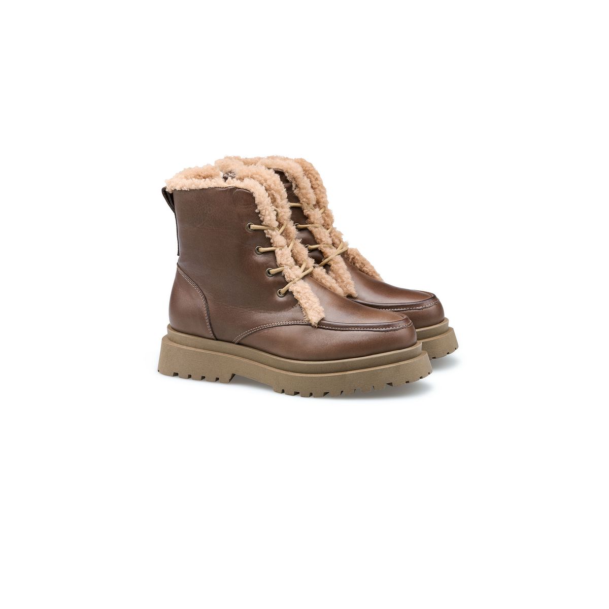 Lederstiefeletten mit Schnürung und Lammfell