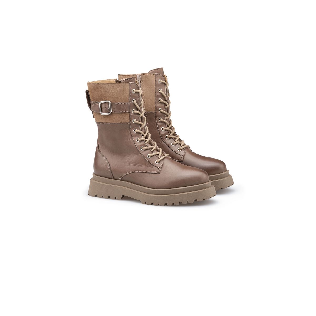 Klobige Schnürstiefeletten mit Schnalle