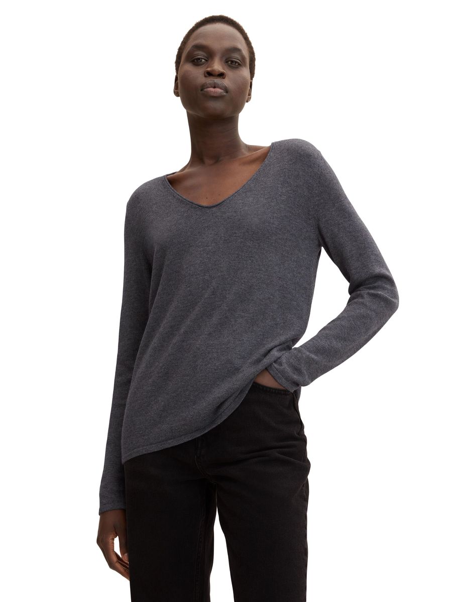 Feinstrickpullover mit tiefem V-Ausschnitt