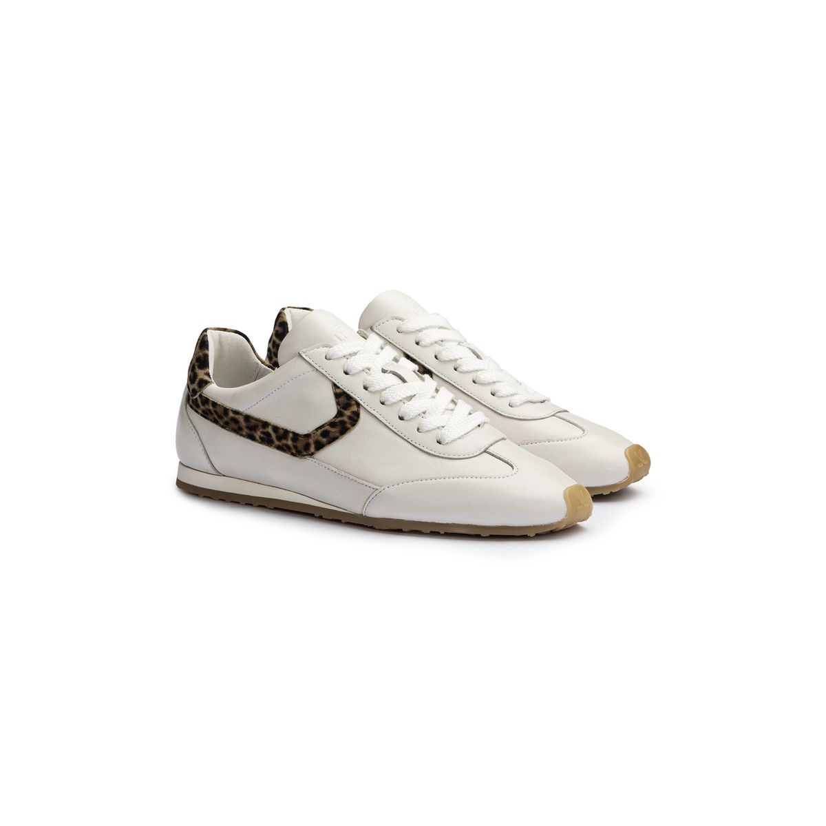Weiße Ledersneaker mit Leoparden-Akzent
