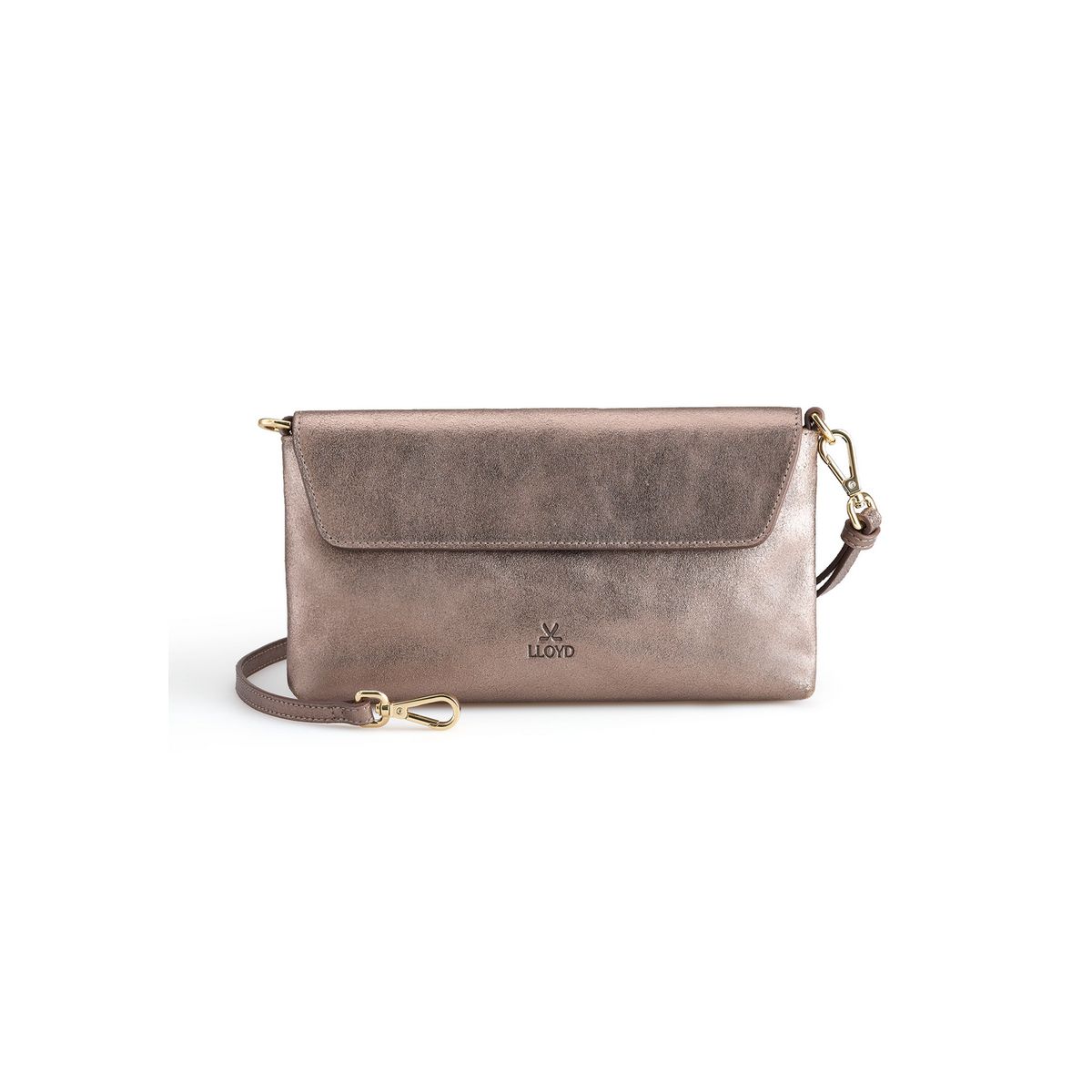 Metallische Lederclutch mit Riemen
