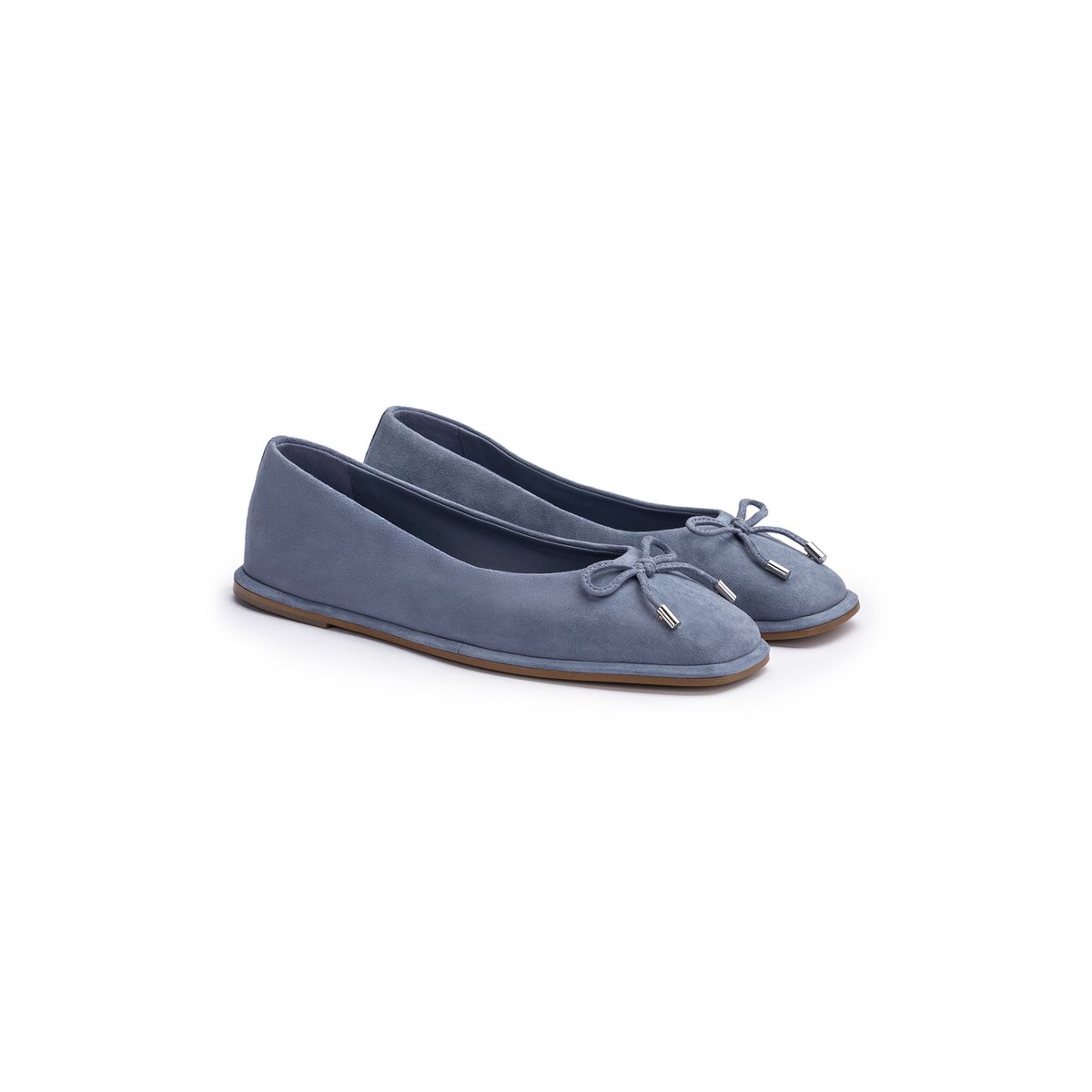 Karree-Ballerinas aus Rauleder mit Schleife