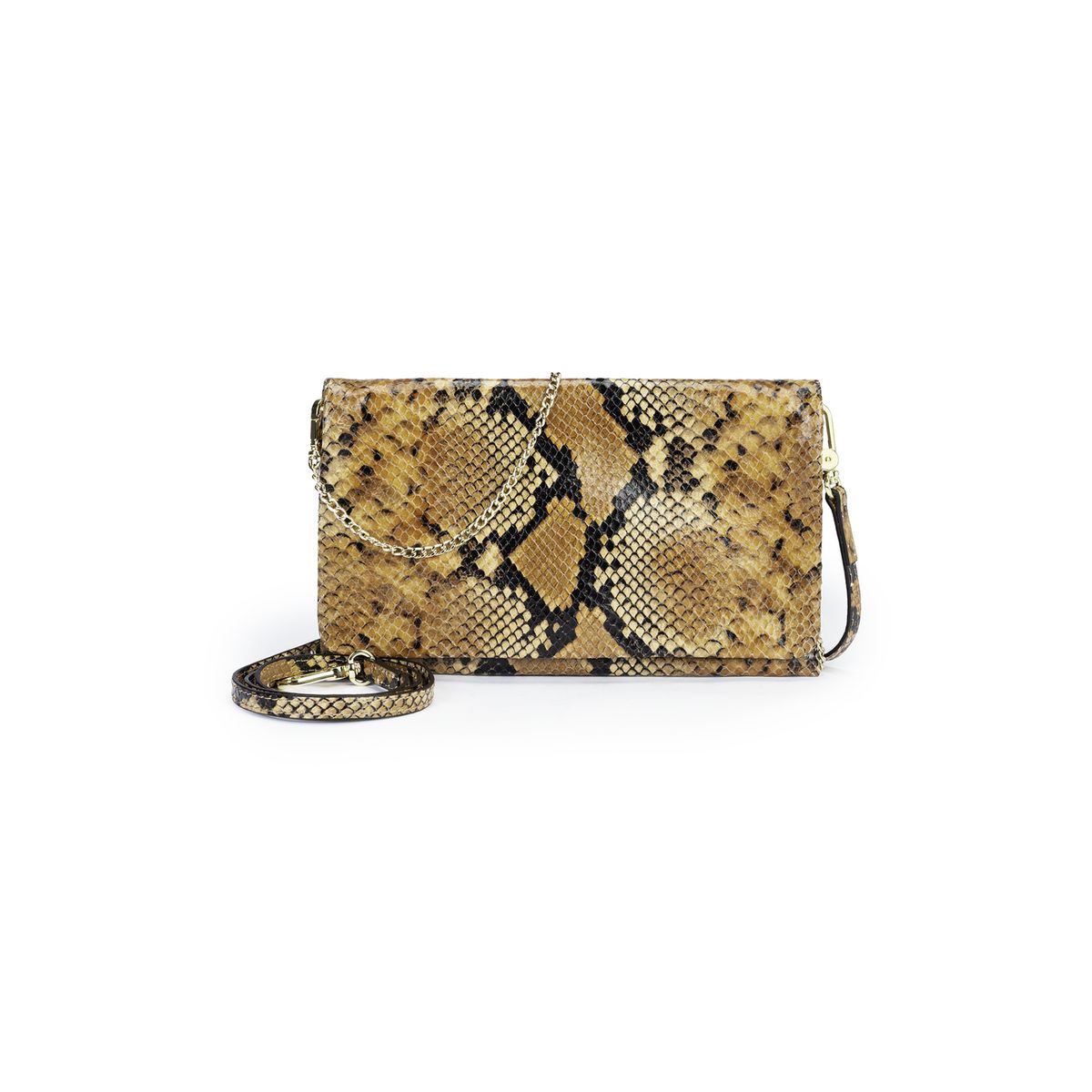 Lederclutch mit Schlangenmuster und Kette