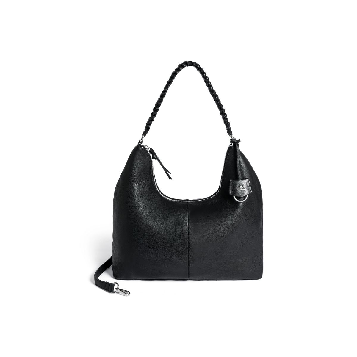 Genarbte Leder-Hobo-Bag mit Flechtgriff