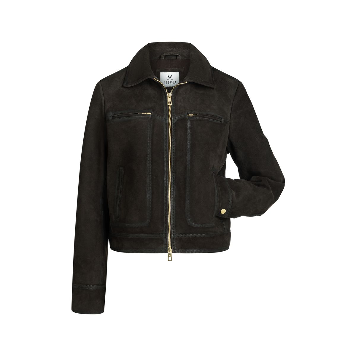 Klassische Raulederjacke mit Gold-Reißverschluss