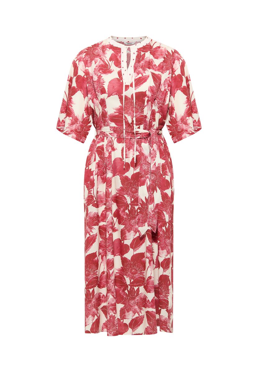 Geblümtes Midikleid mit Bindegürtel