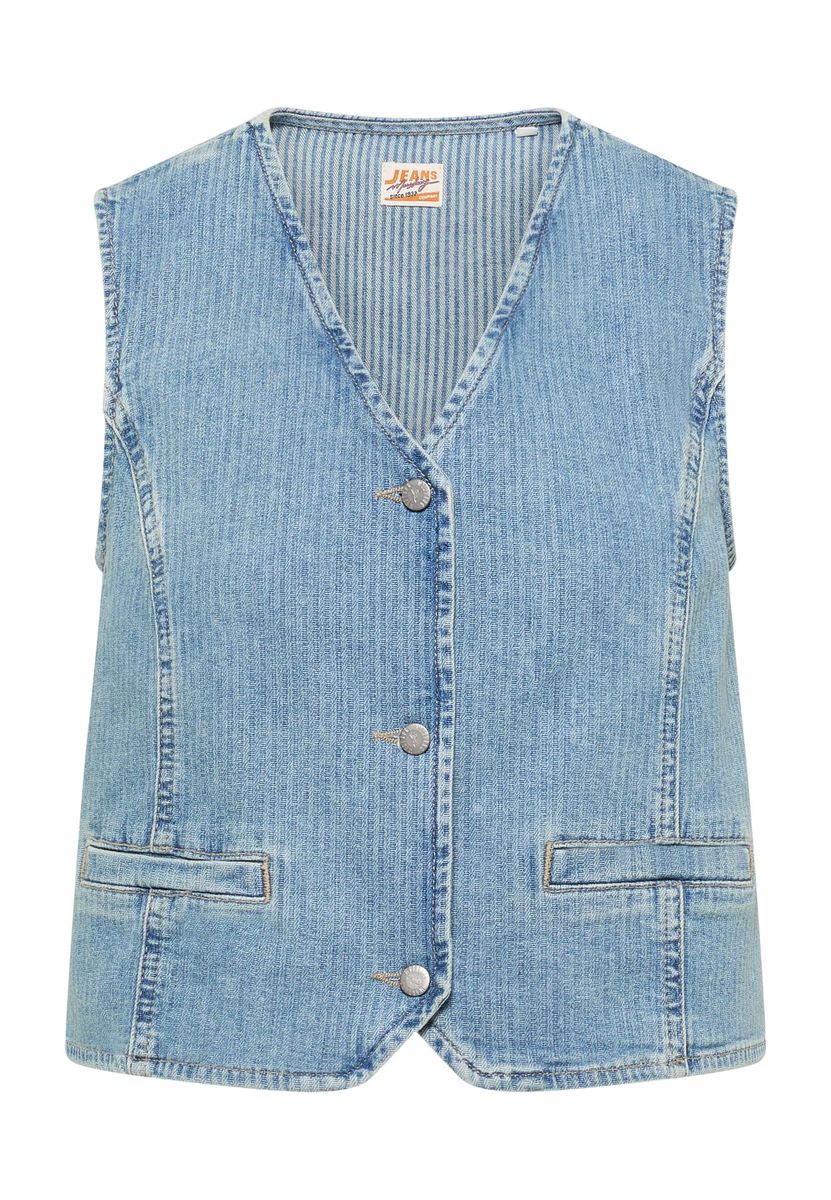 Jeansweste mit feinen Nadelstreifen