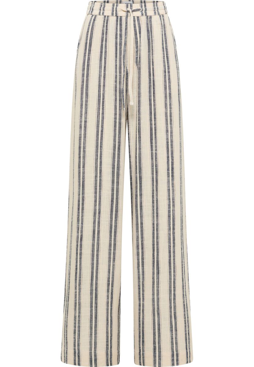 Gestreifte Weite Hose mit Leinenanteil