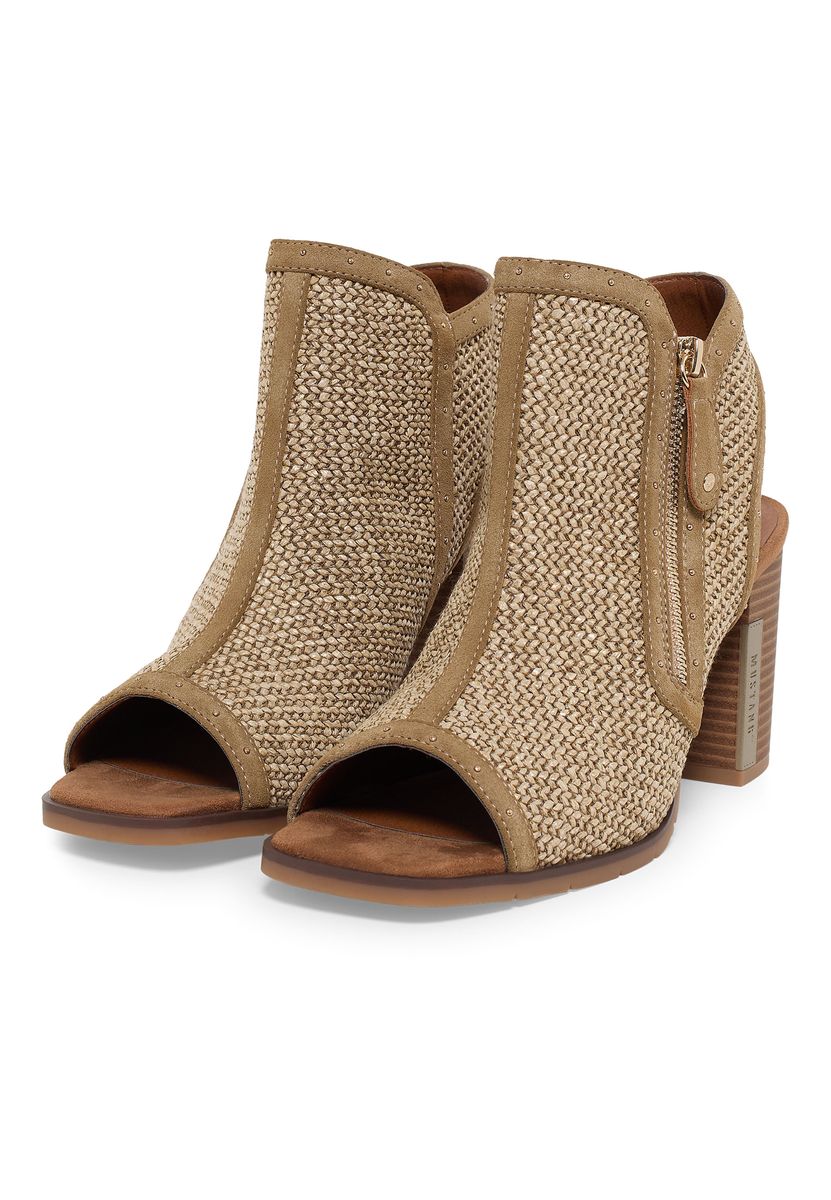 Raffia Peeptoe-Bootie mit Blockabsatz