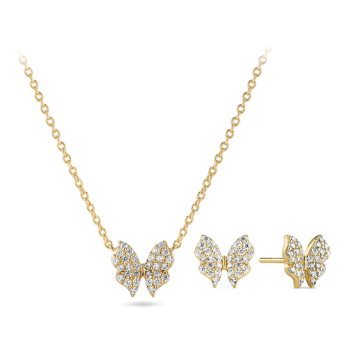 Funkelndes Schmetterlings-Set mit Kette und Ohrringen
